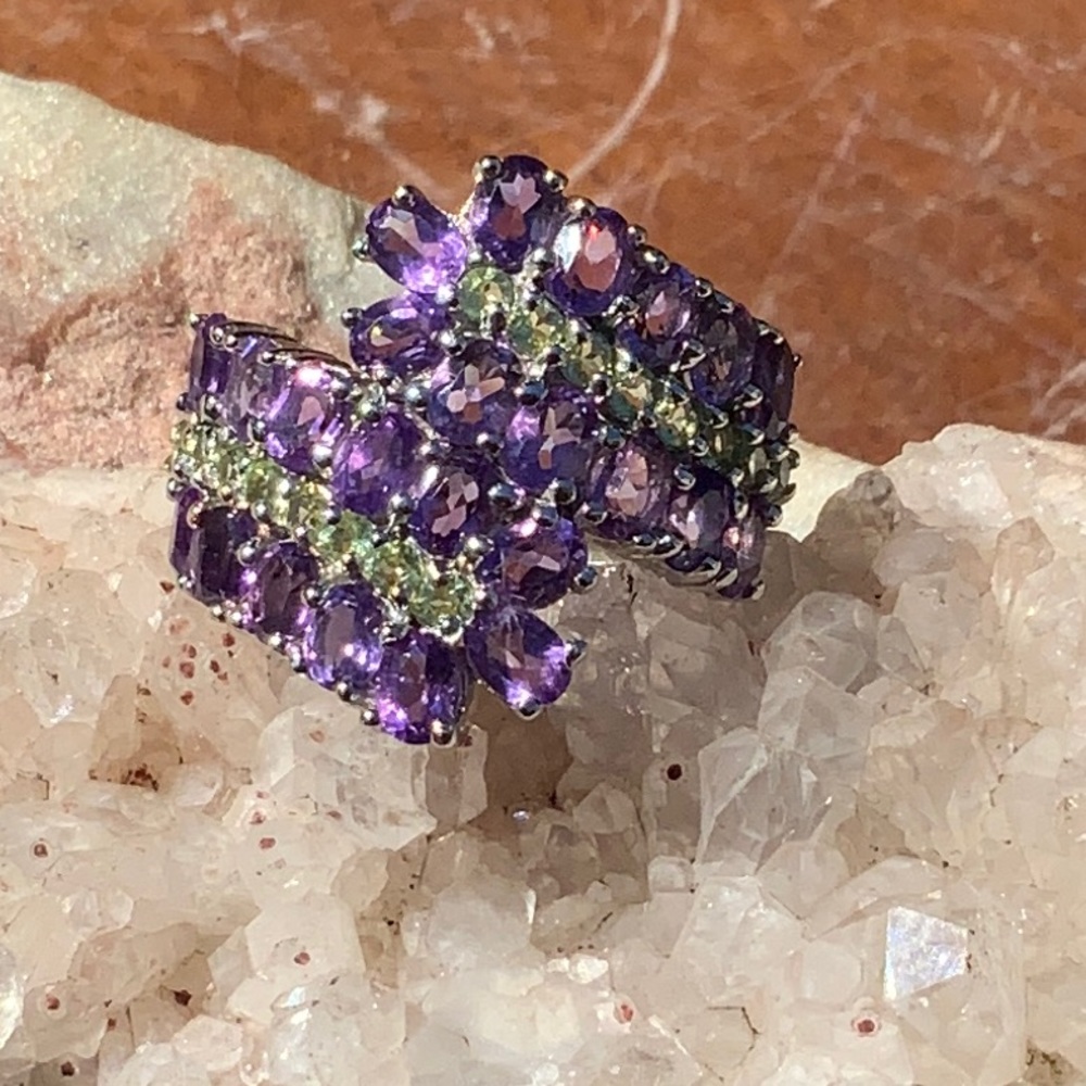 AMETHYST & TOPAZ 925 STERLING SILVER RING, SIZE 8.75
